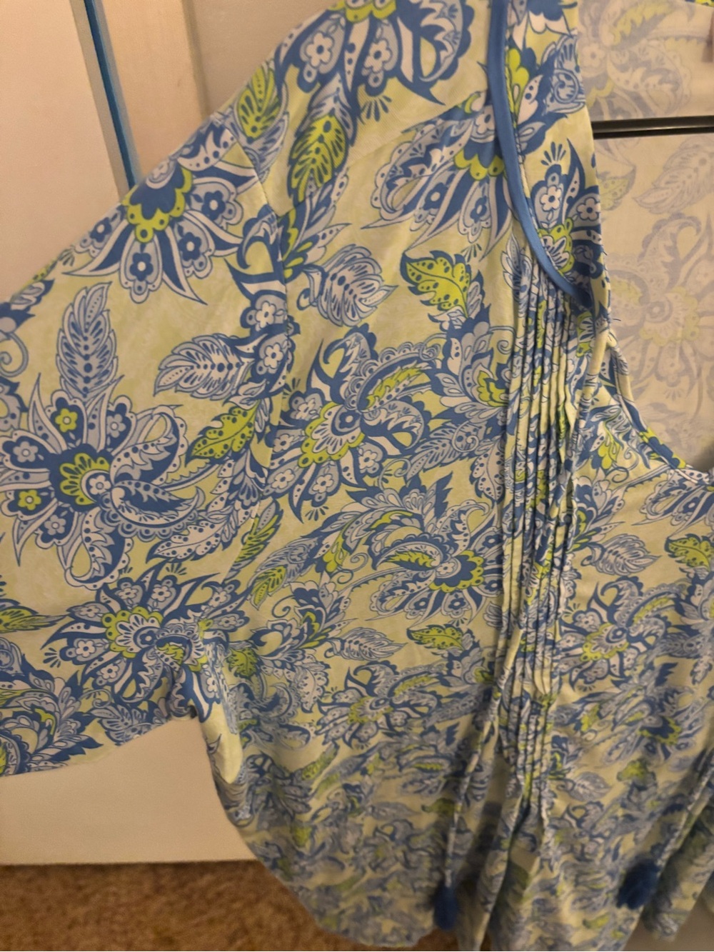 Belle by Kim Gravel Blue and Lime Paisley V-Neck Tunic with Tassels - Picture 3 of 3